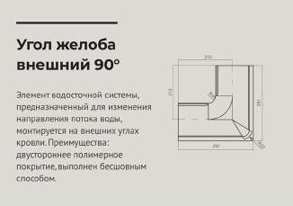 чертеж Угол желоба наружный 90 градусов d 125 мм RAL 7024 OSNO