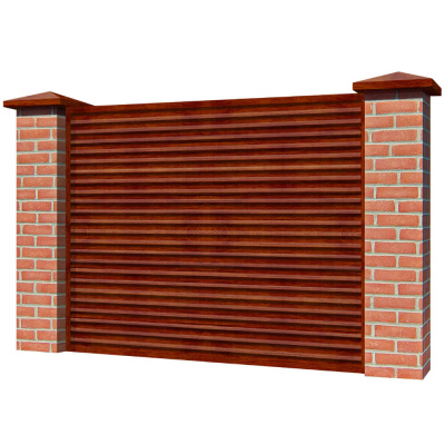 Забор жалюзи ЭКО-Z Кедр Темный 3D SteelArt двусторонний на кирпичных столбах